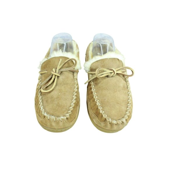 LL Bean Brown Suede Wicked Good Shearling Lined Moccasin Slippers Size 7 M - Picture 5 of 9